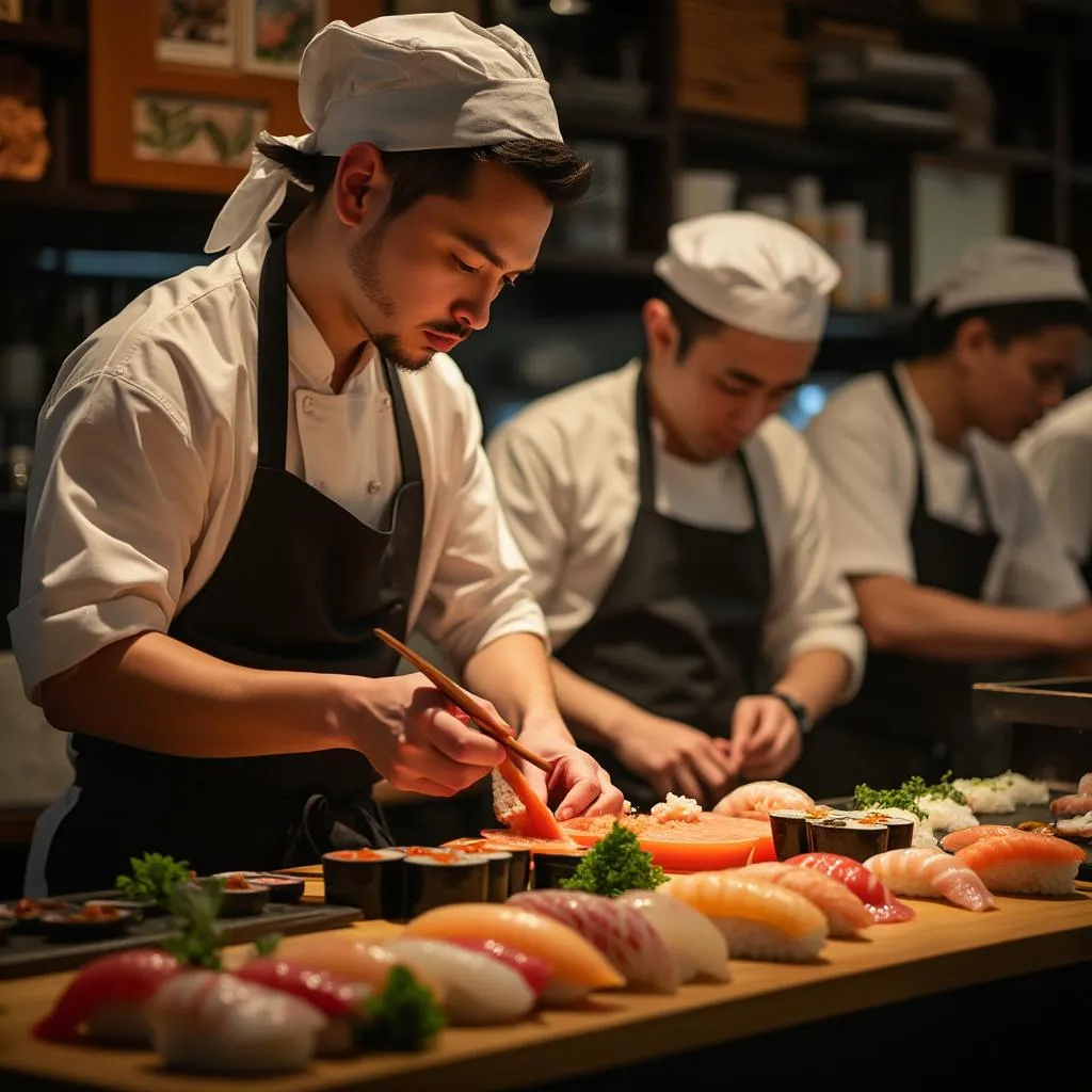 Chef preparando sushi en vivo