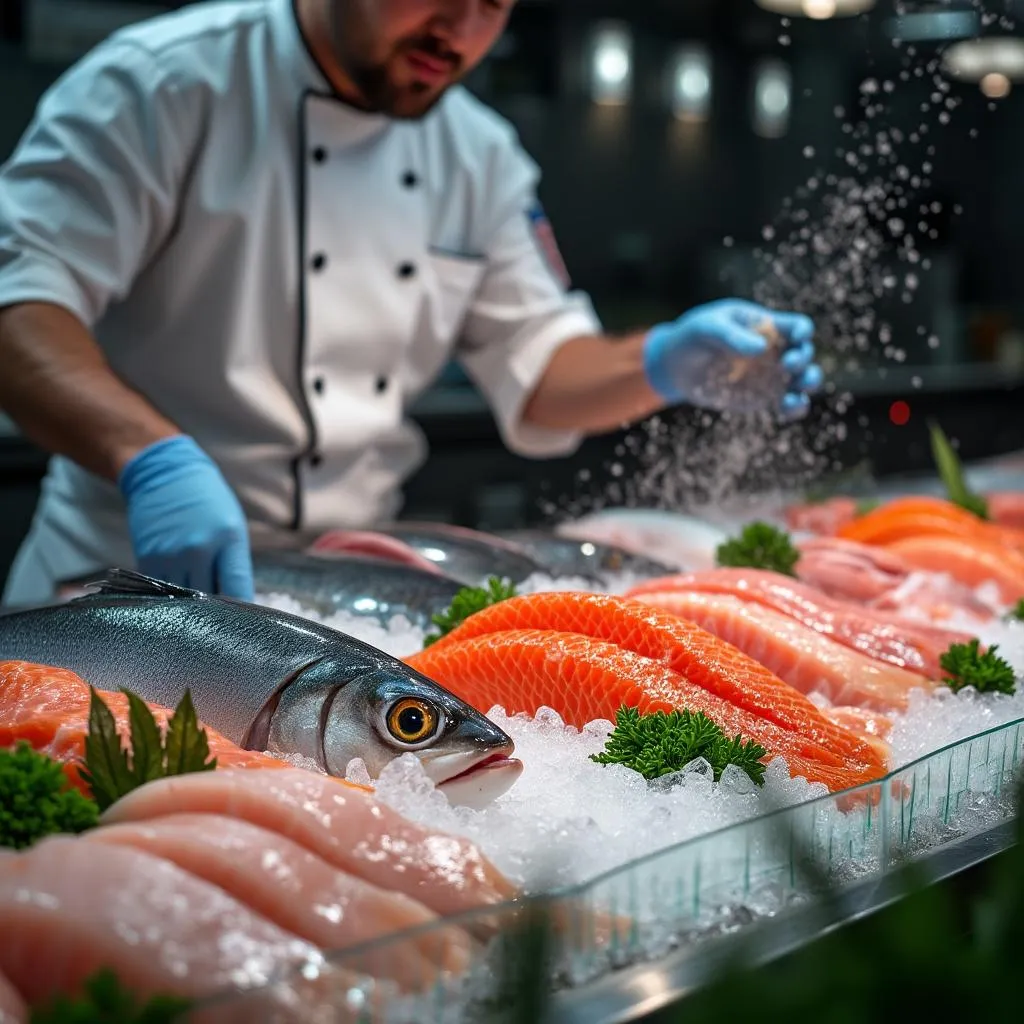 Selección de pescados frescos para sushi