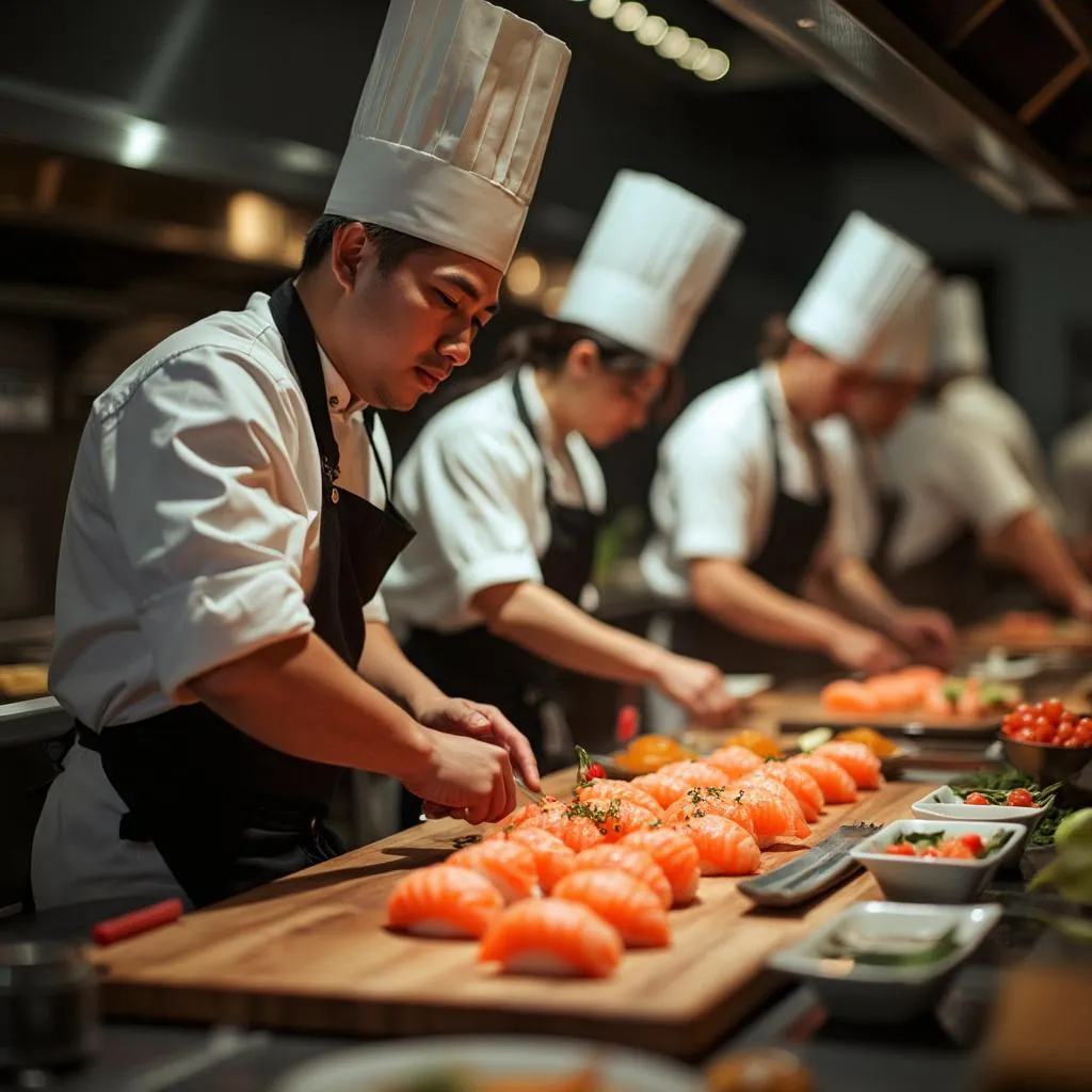 Equipo de cocina trabajando