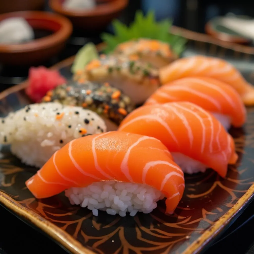 Variedad de sushi fresco servido