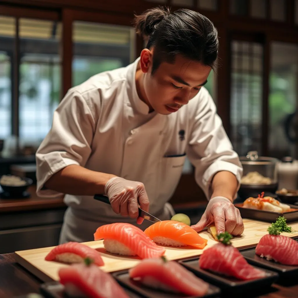 Chef preparando sushi fresco